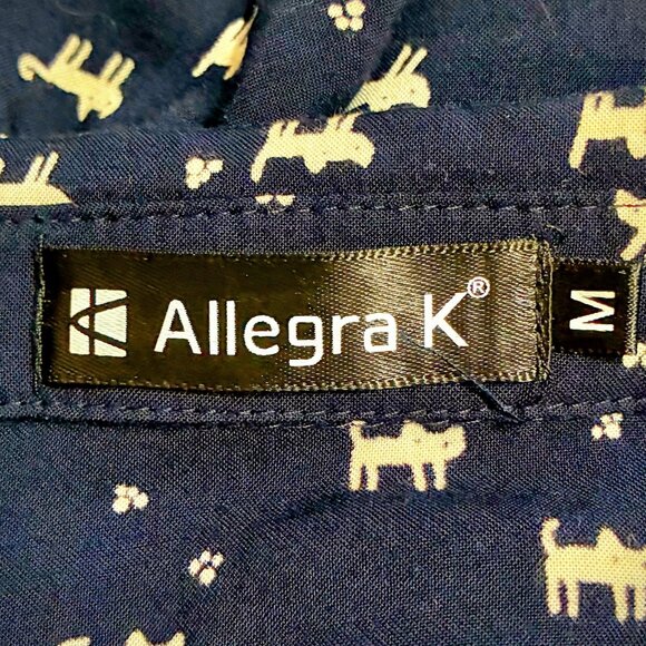 ALLEGRA K SLEEVELESS NAVY & CREAM COLLARED BUTTON-DOWN CAT PRINT MIDI DRESS (M) - Picture 7 of 9